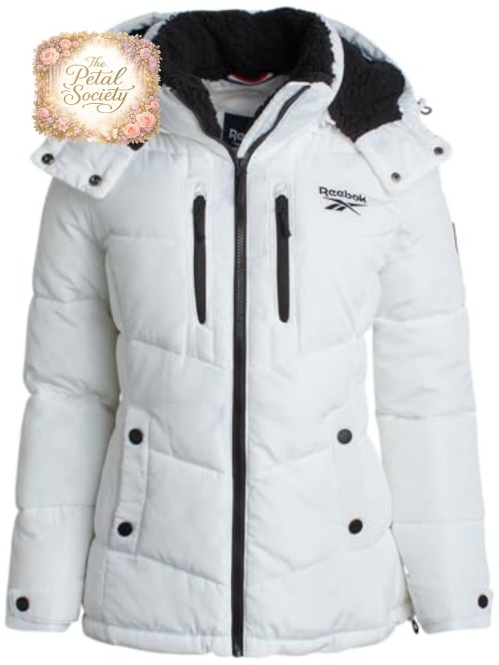 Reebok Puffer Jacket Midweight Faux Fur Trim Hood